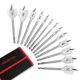 Spd-13pc Aimlentool 13 Piece Spade Drill Bit Set Paddle Flat For Woodworking Hole... Fast Ship