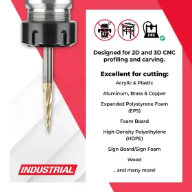 Amana Tool 738685464724 46472 Metric Cnc 2d And 3d Carving 5.4 Deg Tapered Angle Ball Tip X 1.5 Dia #3
