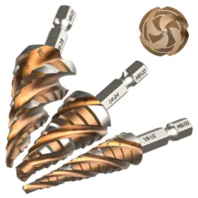 Bestwork Bs2206 M35 Cobalt Hss Step Drill Bit Four Spiral Flute Unibit Bits Set 1/8 Inch -7/