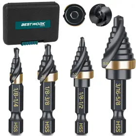 Bestwork Bs2255 Single Size Step Drill Bit Set 1/8 Inch -5/8 4 Pcs High Speed Steel Unibit Ste