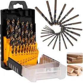 Blu7ive 789091606178 25pcs Brad Point Drill Bit Set Titanium Coated Hss Full Ground Wood Bi