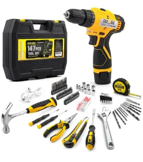 Hy090726 Dowell 147 Pcs Tool Kit With 12v Cordless Drill 3/8 Inch Keyless Chuck For H