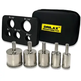 Drilax 600095802307 Diamond Drill Bits Set 5 Pcs 3/4 Inch 1 1-3/16 1-3/8 1-5/8