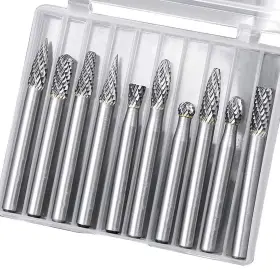 Eyech 788703702628 10pc Tungsten Carbide Burr Set 1/4 Inch Shank Double Cut Rotary Cutting