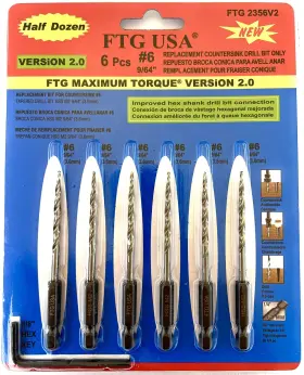 Ftg Usa 850003437774 Tapered Countersink Drill Bit Set 6 Pc #6 9/64 Inch R