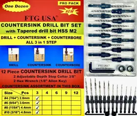 Ftg Usa Ftg-2369p Countersink Drill Bit Set 3 Pc #4 7/64 Inch #6 9/64 #8 11/