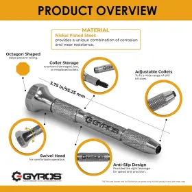 97-01818 Gyros Swivel Head Pin Vise Hand Drill Inch - 1/8 Collet Capacities Nickel #2