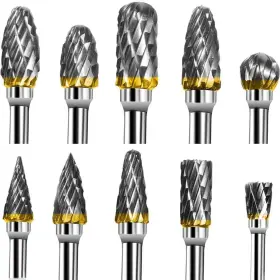 Hanlees 764220891007 10 Pieces Shaft Tungsten Carbide Cutter Rotary Tool Burr Double Diamond Cut R