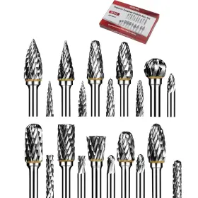 Hidotol 738058174618 Carbide Burr Set 20pc 1/8 Inch Shank 3mm Tungsten Double Cut Rotary