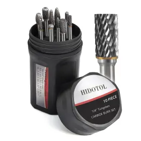 Hidotol 760051605226 Carbide Burr Set 1/4 Inch Shank 10pc Tungsten Double Cut Rotary