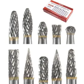Hidotol 760051804056 Carbide Burr Set 10pc 1/4 Inch Shank 6mm Tungsten Double Cut