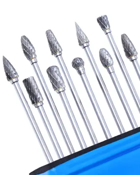 T09557-10pcs-hp-tp-us Hipulx 10-piece Cut Carbide Burr Set - 1/8 Inch Shank Rotary Tool Bits 1/4 Head Tungst