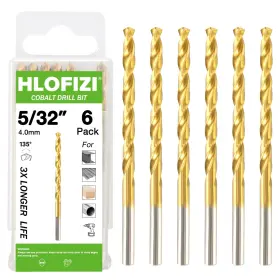 3flat532p6tin3 Hlofizi 5/32 Inch Cobalt Drill Bit 6 Pack Titanium Twist Bits For Metal Stainle