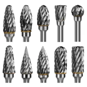 Cj01-wj20-ry Homeidol Carbide Burr Set Die Grinder Bits Rotary Tool 1/8 Inch Shank 10 Pc Double Cu