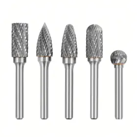 Kt-11203 Kangteer 5pcs Carbide Burr Set 1/2 Inch Cutter Dia 1/4 Shank Double Cut Tungsten