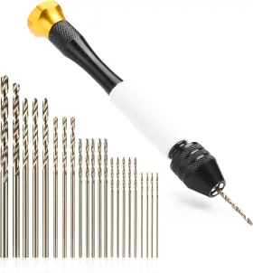Korwuira 611864330426 Pin Vise Hand Drill Manual With 22pcs Micro Bits Golden