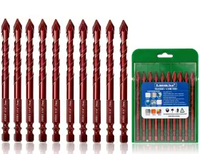 Larouoba Lar060 10pc 5/16 Inch Red Special Crooked Head Eccentric Drill Bit Set 8mm Porcelain