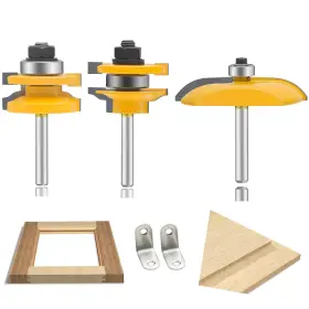 Leatbuy-tech 789371964486 Router Bit Set 3 Pcs 1/4 Inch Shank Round Over Raised Panel Cabinet D