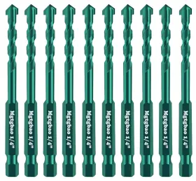 Mgtgbao Mg335 10pc 1/4 Inch Green Concrete Drill Bit Set 6mm Masonry Bits For Ti