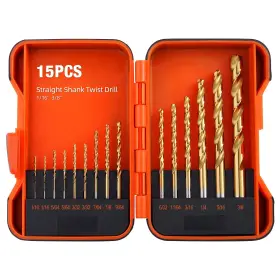 Mido Professional Abrasive 727380521269 15 Piece Twist Drill Bits Set Titanium Cobalt Bit With Storage Cas