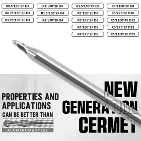 Mys 732249837337 Cermet Ball Nose End Mill -2 Flute-0.5mm 0.75mm 1.25mm 1mm 1.5mm For Dril #3