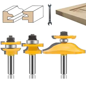 Oletbe-tech 789371964479 Router Bit Set 3 Pcs 1/2-inch Shank Round Over Raised Panel Cabinet Do