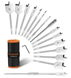 Pinoze P008e001a 14-piece Spade Drill Bit Sets With 6 Inch Extension Paddle Flat Fo