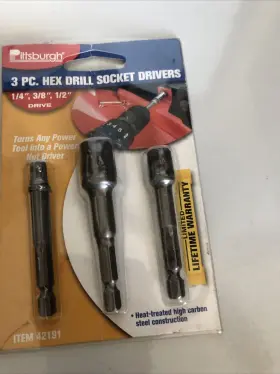 Pittsburgh 42191 New In Package 3 Piece Hex Drill Socket Driver Set Vintage