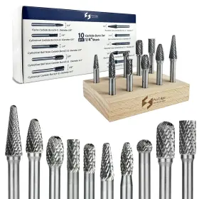 Yta0011 Pro Edge Technology 10pcs Carbide Burr Set With 1/4 Inch Shanks Head Dia -5/16 Double Cut Rota