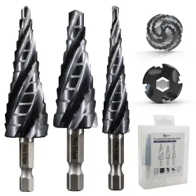 Pro Edge Technology Yta0017 3 Pcs 1/8 Inch -7/8 34 Steps Step Drill Bit Four Spiral Flute Cobalt