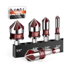 M001 Pylevemv 5pcs Countersink Drill Bit Set Premium With 82-degree 5 Flutes Q