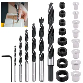 R519-ds Rustark 23 Pcs Wood Drill Bit Set With Dowel Pins Center Point And Stopper Woodworki