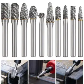 Shengbenhao 794497916769 10pcs Carbide Burr Set 1/4 Inch Shank Die Grinder Bits Double Cut Rotary