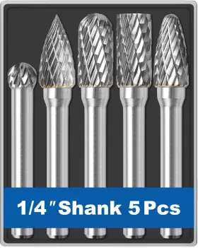 Sworker 749684175306 5pcs Carbide Burr Set 1/4 Shank With Clear Box Head Dia 8mm Die Grinder Bits Rot