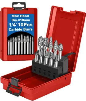 Hmg10 Sworker 10pcs Carbide Burr Set 1/4 Shank With Red Box Max Head Dia 10mm Die Grinder Bits