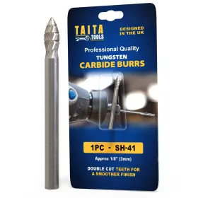 Sh-41-0.118 Taitatools Sh-41-3x3 Carbide Burr 1x Double Cut Inch 3mm Shank Rotary Tool Cutting