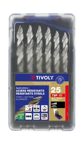 11457070017 Tivoly - Set Of 25 High-performance Hss Metal Drill Bits 1/25 To 17/32 Inch