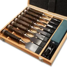 Jx-a001 Velamnia 10 Pieces Wood Chisels Set With Honing Guide And Sharpening Stone For Woodworki