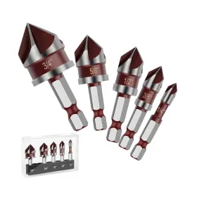 Xsteelpower Cdb0102 Countersink Drill Bit 5pcs 82 Degree Hss 1/4 Inch -3/4 With Hex Shank Count