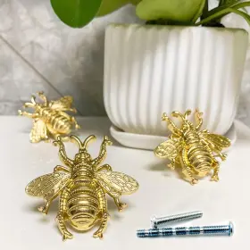 Youyouulu 218787421084 3pcs Golden Bee Knobs - Solid Handles Antique Dresser Cabine