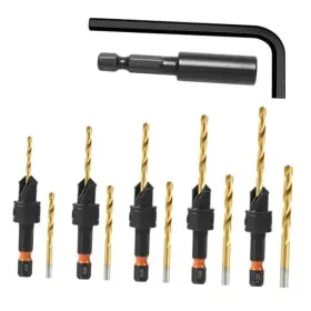 Yqandl Zt-111 12pcs Hss Adjustable Countersunk Drill Bits For Woodworking Sizes #4 #6 #8