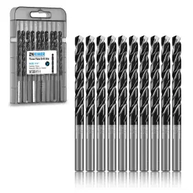 Znximer Zx-1/4 10pcs 1/4 Inch Triple Spiral Flute Cobalt Drill Bit Set Pro - Tialn Coated Metal Dri