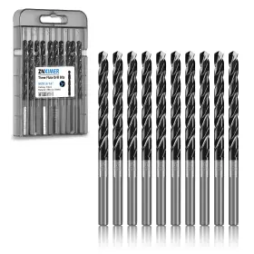 Znximer Zx-3/16 10pcs 3/16 Inch Triple Spiral Flute Cobalt Drill Bit Set Pro - Tialn Coated Metal Dr