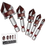 5PCS Countersink Drill Bit Set, 82 Degree Hss 1/4"-3/4" With Hex Shank. Fixed Price $8.50.
