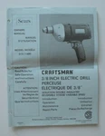 Sears Craftsman Electric Drill Model 315.11480 Owners Manual French English. Fixed Price $8.71.