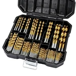 Comoware 100 Pcs Titanium Drill Bit Set Hss 3/64-3/8 Wood Metal Case. Fixed Price $43.99.